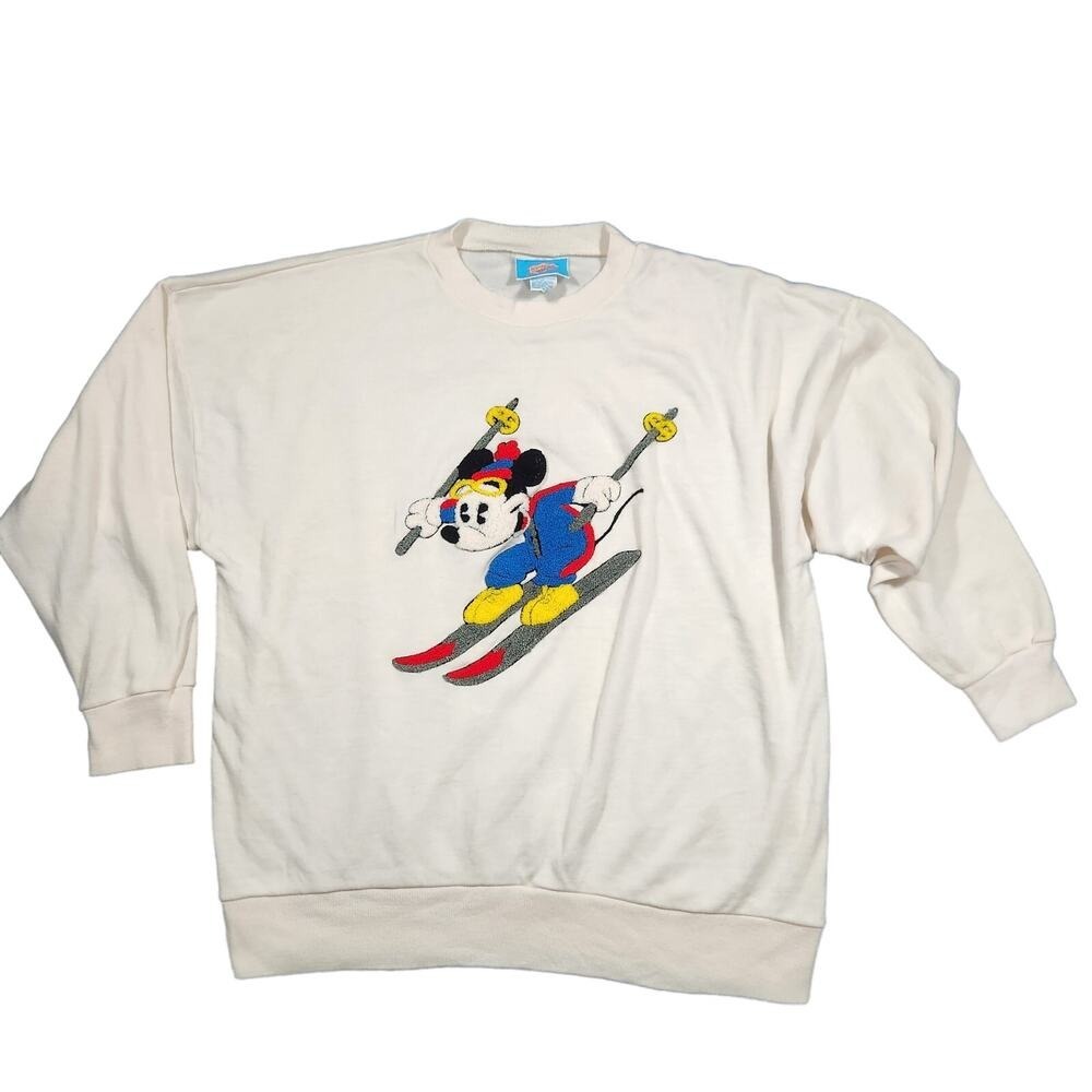 Vintage Mickey Mouse Fuzzy Ski Crewneck Sweatshirt M Comic Relief Unisex Disney